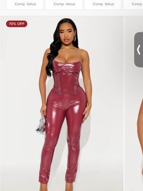Burgundy Vinyl Strapless Corset Jumpsuit